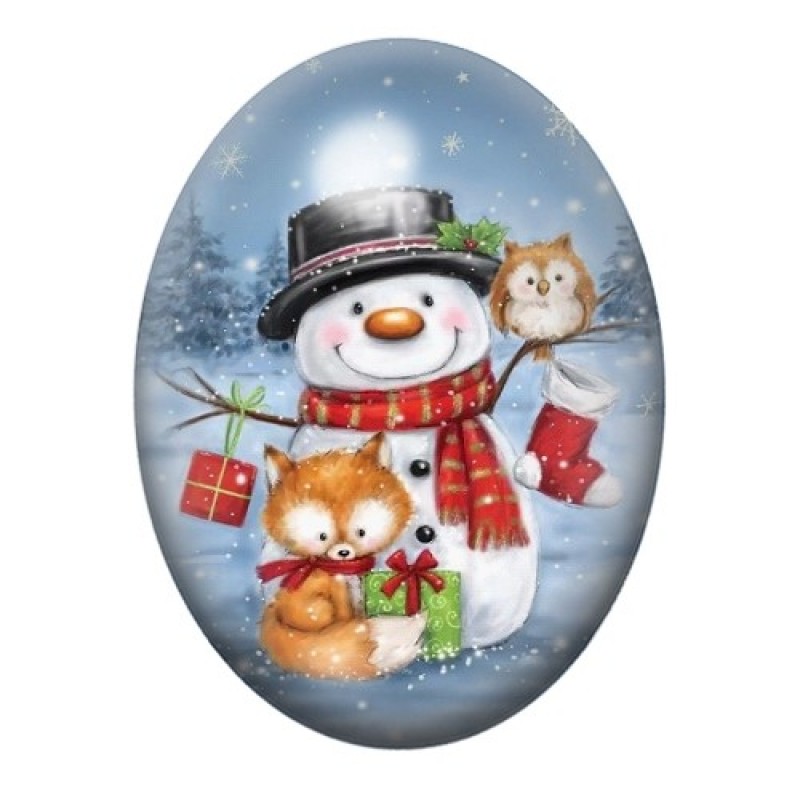 Cabochon en Verre Illustré Bonhomme de Neige Noël 13x18, 18x25 ou 30x40mm