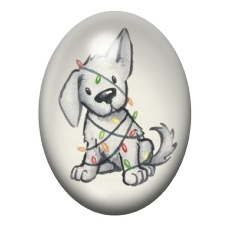 Cabochon en Verre Illustré Chien Guirlande de Noël 13x18, 18x25 ou 30x40mm