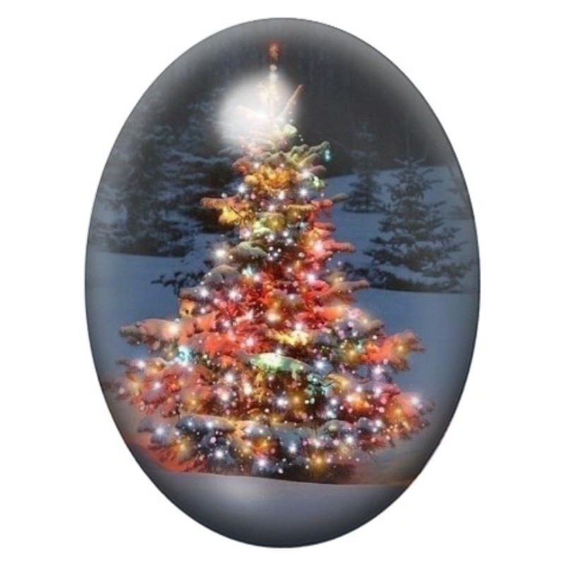 Cabochon en Verre Illustré Sapin Illuminé dans la Nuit 13x18, 18x25 ou 30x40mm