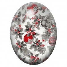 Cabochon en Verre Illustré Branches de Sapin et Boules Rouges 13x18, 18x25 ou 30x40mm pour la création de bijoux fantaisie - DIY