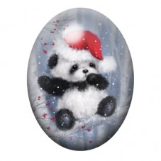 Cabochon en Verre Illustré Panda au Bonnet de Noël 13x18, 18x25 ou 30x40mm pour la création de bijoux fantaisie - DIY