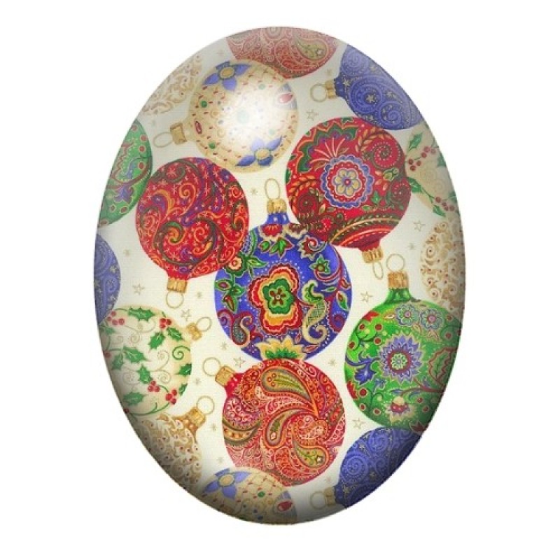 Cabochon en Verre Illustré Boules de Noël 13x18, 18x25 ou 30x40mm