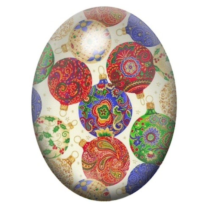 Cabochon en Verre Illustré Boules de Noël aux Motifs Mandala 13x18, 18x25 ou 30x40mm