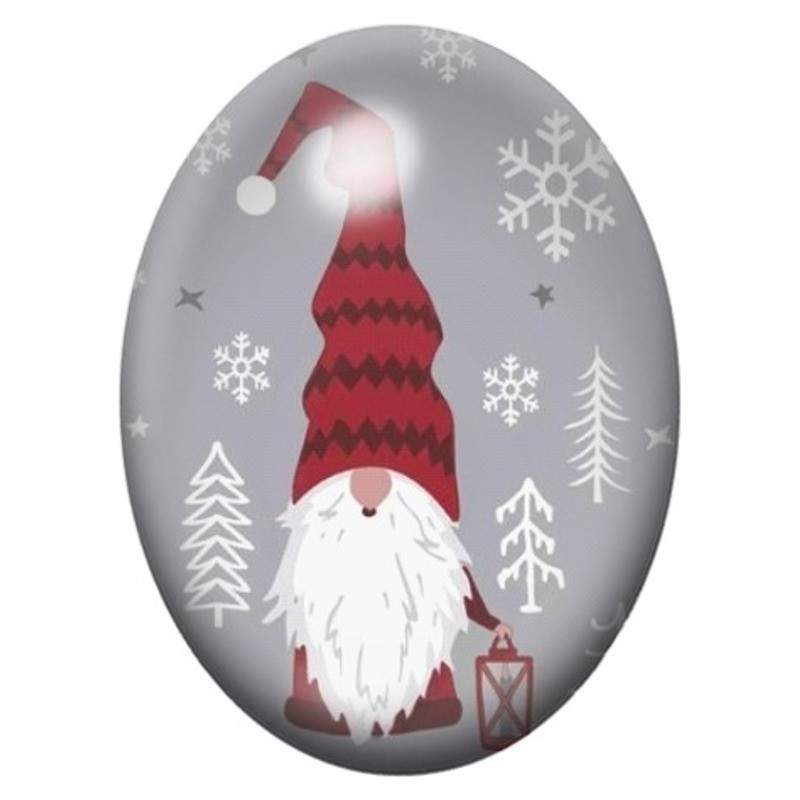 Cabochon en Verre Illustré Gnome au Bonnet Rouge Rayé 13x18, 18x25 ou 30x40mm