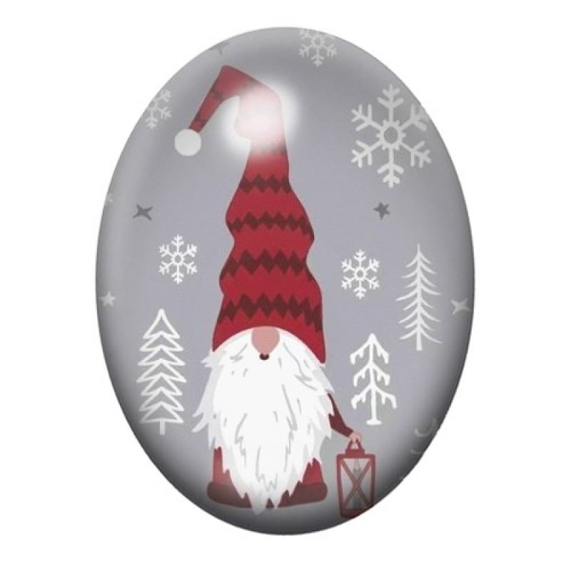 Cabochon en Verre Illustré Gnome de Noël 13x18, 18x25 ou 30x40mm
