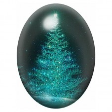 Cabochon en Verre Illustré Sapin Turquoise Scintillant 13x18, 18x25 ou 30x40mm pour la création de bijoux fantaisie - DIY