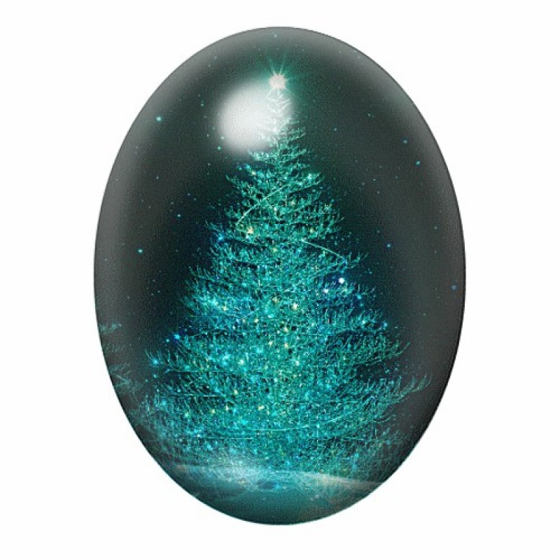 Cabochon en Verre Illustré Sapin de Noël 13x18, 18x25 ou 30x40mm