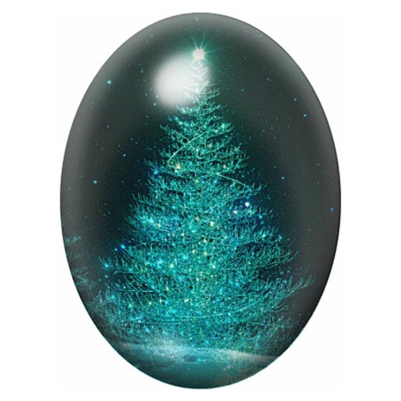 Cabochon en Verre Illustré Sapin Turquoise Scintillant 13x18, 18x25 ou 30x40mm
