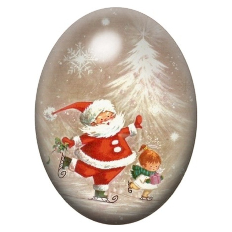 Cabochon en Verre Illustré Père Noël et Enfant sous la Neige 13x18, 18x25 ou 30x40mm