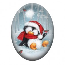 Cabochon en Verre Illustré Pingouin Noël 13x18, 18x25 ou 30x40mm pour la Création de Bijoux Fantaisie - DIY