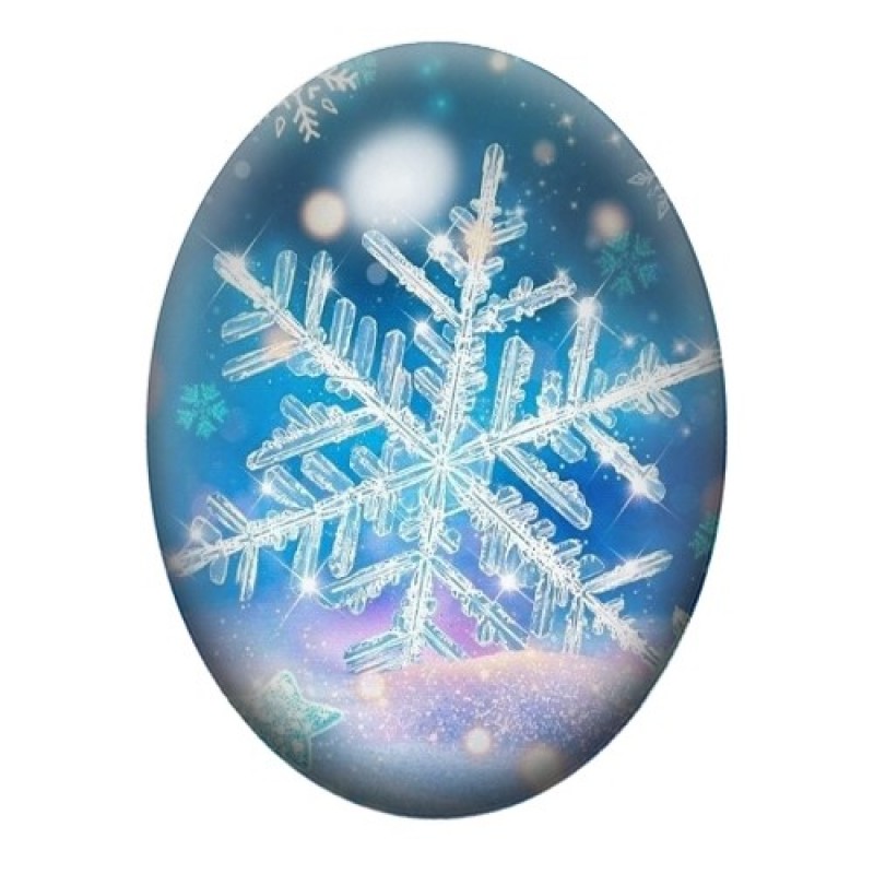 Cabochon en Verre Illustré Flocon de Neige Noël 13x18, 18x25 ou 30x40mm