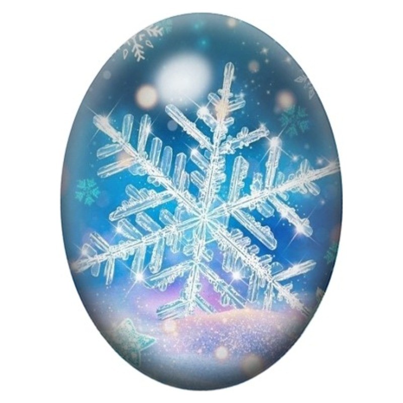 Cabochon en Verre Illustré Grand Flocon Cristallin 13x18, 18x25 ou 30x40mm
