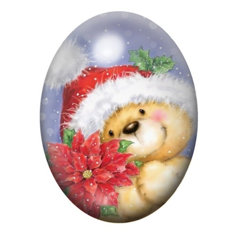 Cabochon en Verre Illustré Ourson de Noël 13x18, 18x25 ou 30x40mm