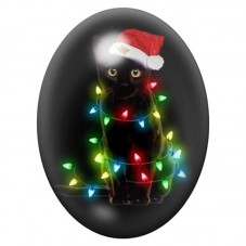 Cabochon en Verre Illustré Chat Noir dans une Guirlande de Noël 13x18, 18x25 ou 30x40mm pour la création de bijoux fantaisie - D