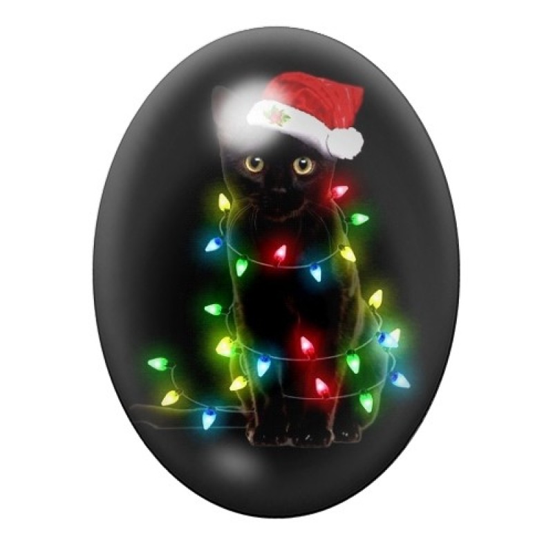 Cabochon en Verre Illustré Chat Guirlande de Noël 13x18, 18x25 ou 30x40mm