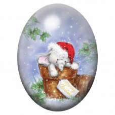 Cabochon en Verre Illustré Éléphant au Bonnet de Noël dans une Boîte 13x18, 18x25 ou 30x40mm pour la création de bijoux fantaisi