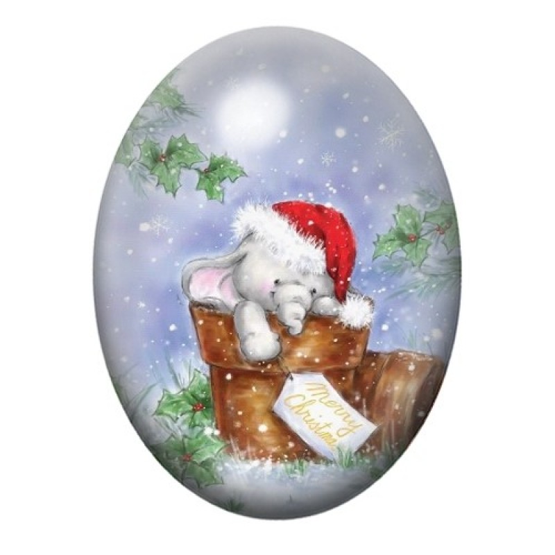 Cabochon en Verre Illustré Éléphant Noël 13x18, 18x25 ou 30x40mm