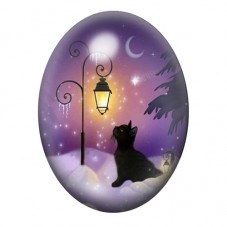 Cabochon en Verre Illustré Chat Hiver Noël 13x18, 18x25 ou 30x40mm pour la Création de Bijoux Fantaisie - DIY