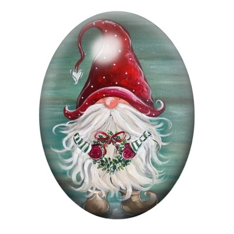 Cabochon en Verre Illustré Gnome de Noël 13x18, 18x25 ou 30x40mm