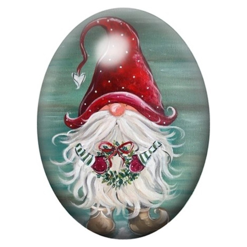 Cabochon en Verre Illustré Gnome Fleuri au Bonnet Rouge 13x18, 18x25 ou 30x40mm