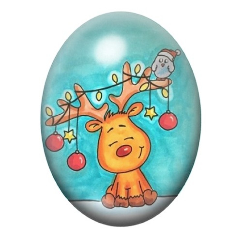 Cabochon en Verre Illustré Renne de Noël 13x18, 18x25 ou 30x40mm