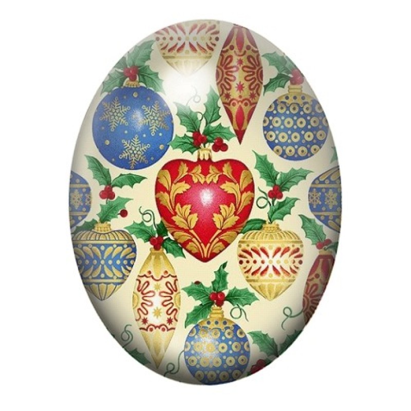 Cabochon en Verre Illustré Boules de Noël 13x18, 18x25 ou 30x40mm