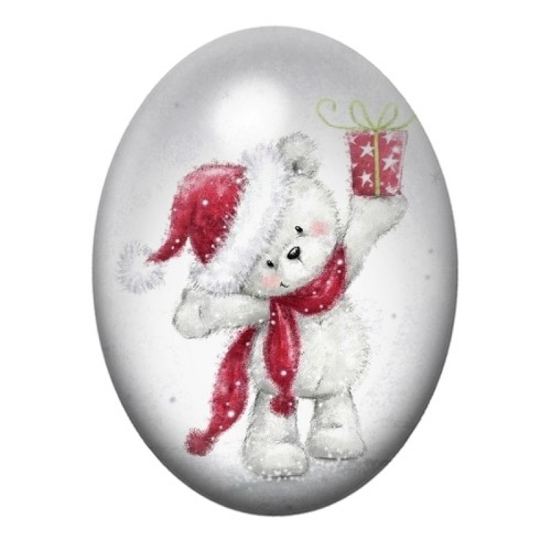 Cabochon en Verre Illustré Ourson de Noël 13x18, 18x25 ou 30x40mm