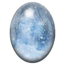 Cabochon en Verre Illustré Forêt Enneigée en Bleu 13x18, 18x25 ou 30x40mm pour la création de bijoux fantaisie - DIY