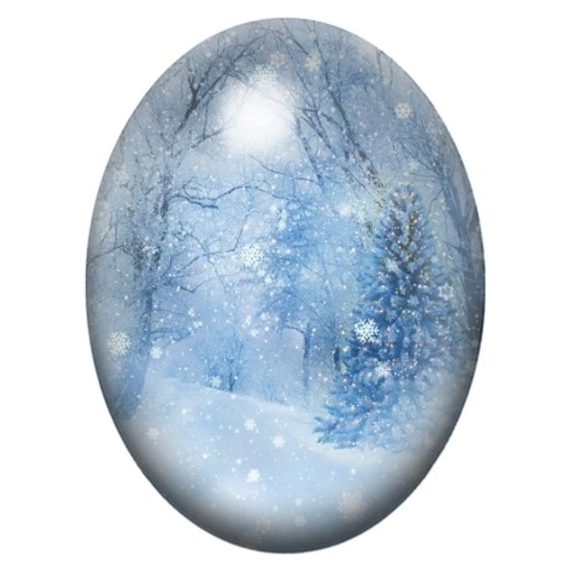 Cabochon en Verre Illustré Forêt Enneigée en Bleu 13x18, 18x25 ou 30x40mm