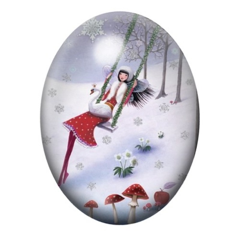 Cabochon en Verre Illustré Fée d'Hiver Noël 13x18, 18x25 ou 30x40mm