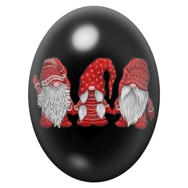 Cabochon en Verre Illustré Trois Gnomes aux Bonnets Rouges 13x18, 18x25 ou 30x40mm