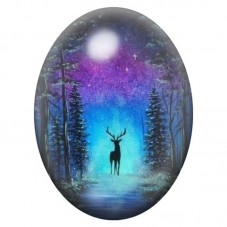 Cabochon en Verre Illustré Cerf sous une Aurore Boréale 13x18, 18x25 ou 30x40mm pour la création de bijoux fantaisie - DIY