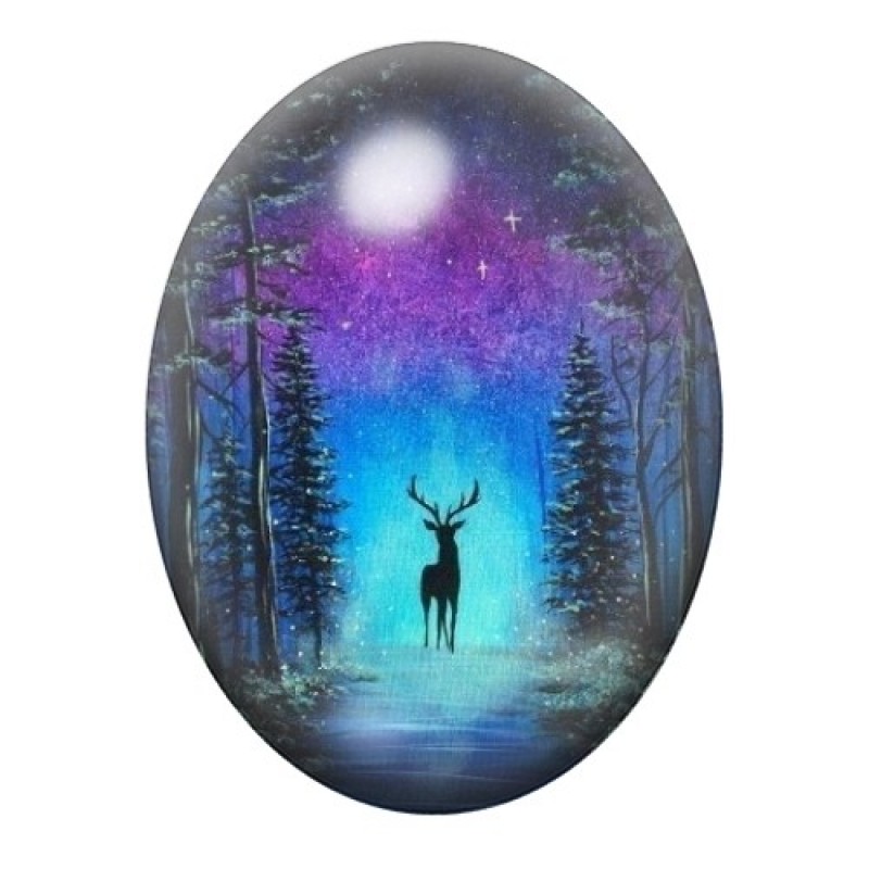 Cabochon en Verre Illustré Renne de Noël 13x18, 18x25 ou 30x40mm