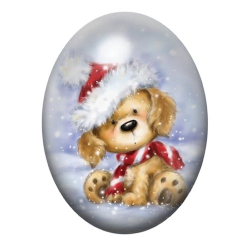Cabochon en Verre Illustré Chien Noël 13x18, 18x25 ou 30x40mm