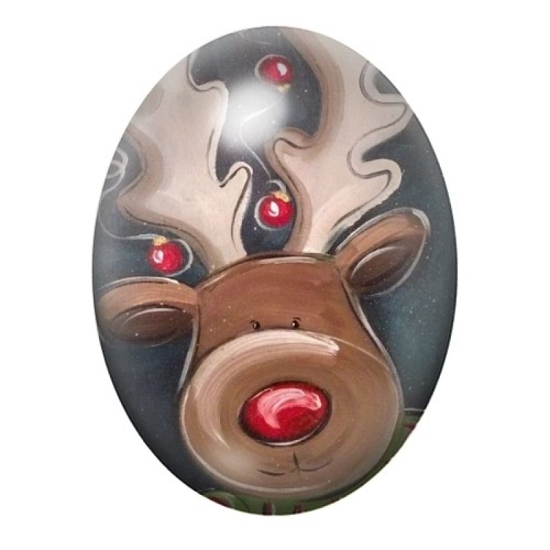 Cabochon en Verre Illustré Renne de Noël 13x18, 18x25 ou 30x40mm