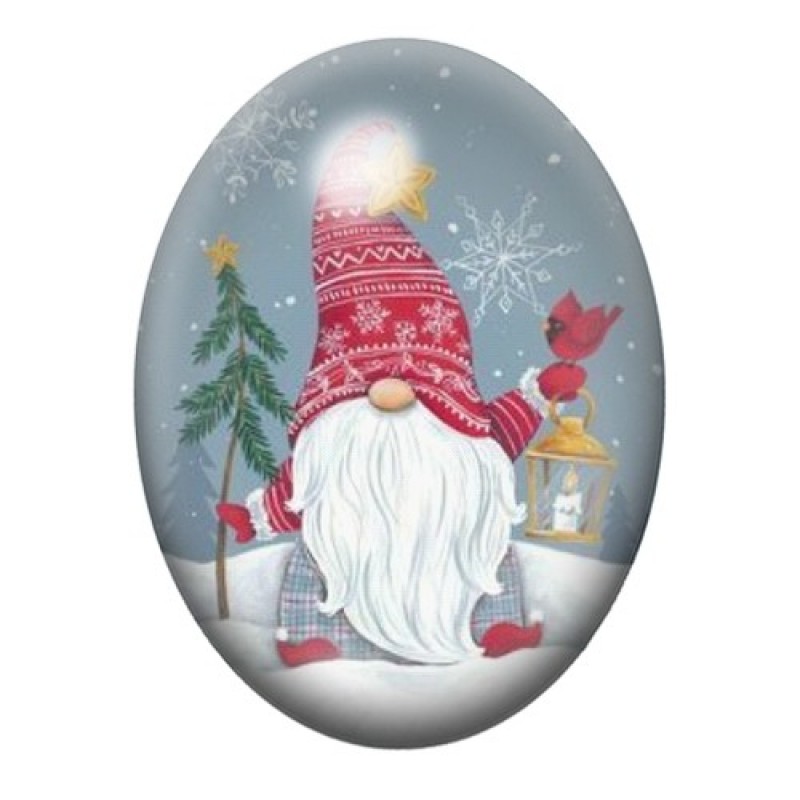 Cabochon en Verre Illustré Gnome de Noël 13x18, 18x25 ou 30x40mm
