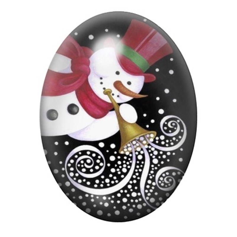 Cabochon en Verre Illustré Bonhomme de Neige Noël 13x18, 18x25 ou 30x40mm