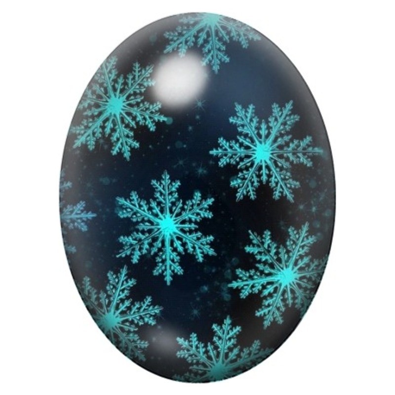Cabochon en Verre Illustré Flocons Turquoise sur Fond Noir 13x18, 18x25 ou 30x40mm