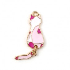 2 Breloques Chat Queue Mobile en Émail Rose Métal Doré 34x10mm pour la Création de Bijoux Fantaisie - DIY
