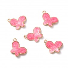 4 Breloques Papillon en Émail Rose Métal Doré 17x12mm pour la Création de Bijoux Fantaisie - DIY
