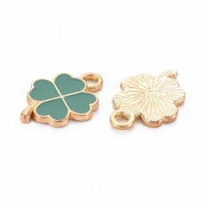 2 Breloques Trèfles à Quatre Feuilles en Émail Vert Métal Doré 18x12mm