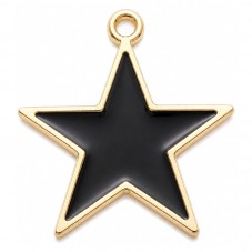 2 Breloques Étoile Noire Métal Émaillé Doré 20,5x19,5mm pour la Création de Bijoux Fantaisie - DIY