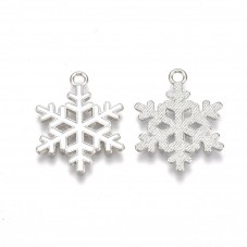 2 Breloques Flocons de Neige en Émail Blanc Métal Argenté 25x19mm