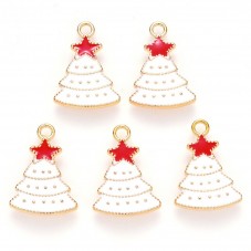 2 Breloques Sapin de Noël en Émail Blanc Métal Doré 22x16mm pour la Création de Bijoux Fantaisie - DIY