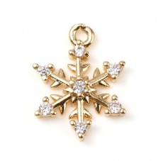 2 Breloques Flocon de Neige Métal Doré avec Strass 14x11mm pour la Création de Bijoux Fantaisie - DIY