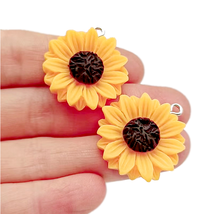 2 Breloques Fleurs de Tournesol en Résine 27x24mm