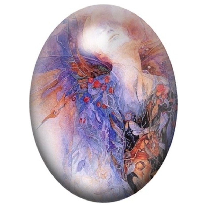 Cabochon en Verre Illustré Ange Abstrait aux Ailes Violettes 13x18, 18x25 ou 30x40mm