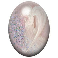 Cabochon en Verre Illustré Ange Blanc dans un Nuage de Fleurs 13x18, 18x25 ou 30x40mm pour la création de bijoux fantaisie - DIY