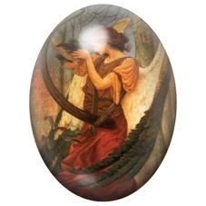 Cabochon en Verre Illustré Ange Assis aux Ailes Dorées 13x18, 18x25 ou 30x40mm pour la création de bijoux fantaisie - DIY
