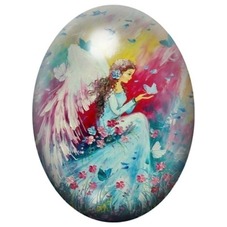 Cabochon en Verre Illustré Ange Fleuri aux Ailes Roses 13x18, 18x25 ou 30x40mm pour la création de bijoux fantaisie - DIY